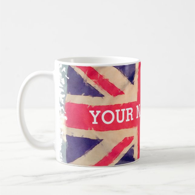 Caneca De Café Union JACK FLAG grunge + seu texto (Esquerda)