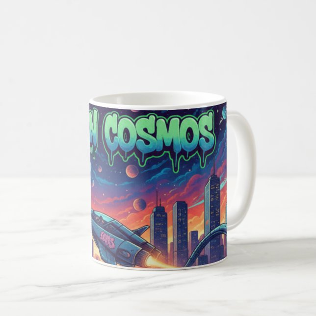 Caneca De Café Urban Cosmos Graffiti Spaceship Futuristic Neon (Frente Esquerda)