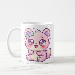 Caneca De Café Ursa Rosa Fofa Kawaii Pastel Chibi Coração St