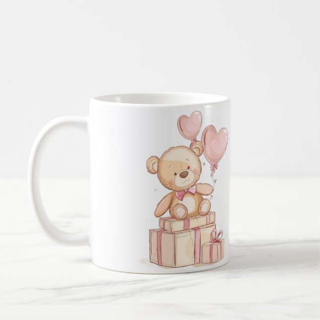 Caneca De Café ursinho bonitinho com balões Mug (Esquerda)