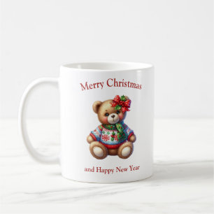 Caneca De Café Ursinho de Natal com arco