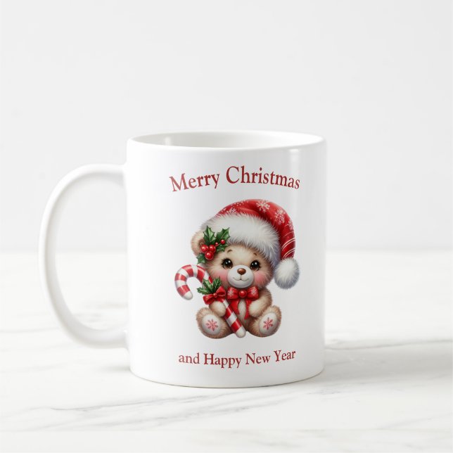 Caneca De Café Ursinho de Natal com doces sorrindo (Esquerda)