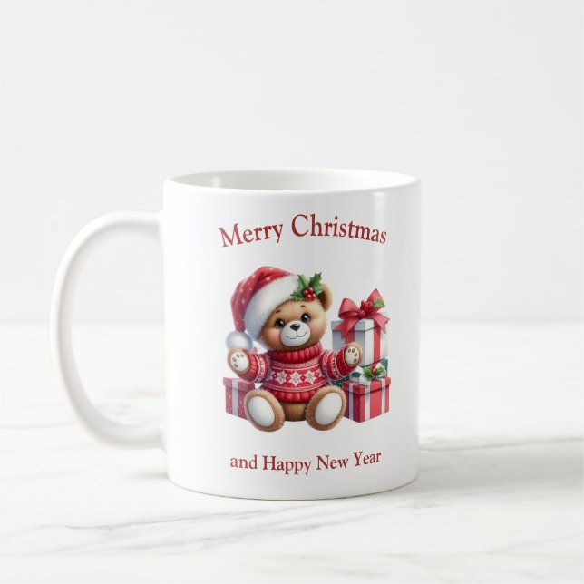 Caneca De Café Ursinho de Natal com presentes e conterrâneos (Esquerda)