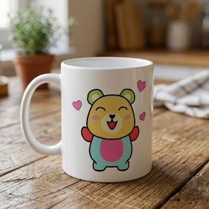 Caneca De Café Ursinho de pelúcia feliz sorrindo com corações de