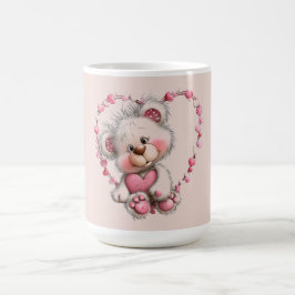Caneca De Café Ursinho do Dia dos Namorados em Moldura de Coração