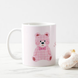 Caneca De Café Ursinho Gingham Rosa