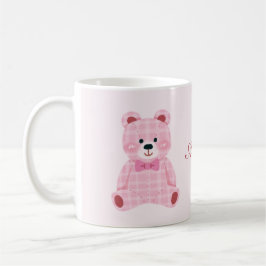 Caneca De Café Ursinho Gingham Rosa