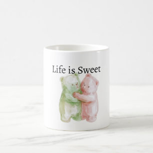 Caneca De Café Ursinhos de Abraço Rosa Menta A Vida é Doce
