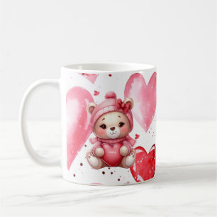 Caneca De Café Urso Adorável Segurando Corações Dia dos Namorados