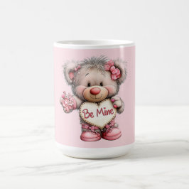 Caneca De Café Urso Be Mine com Buquê de Coração