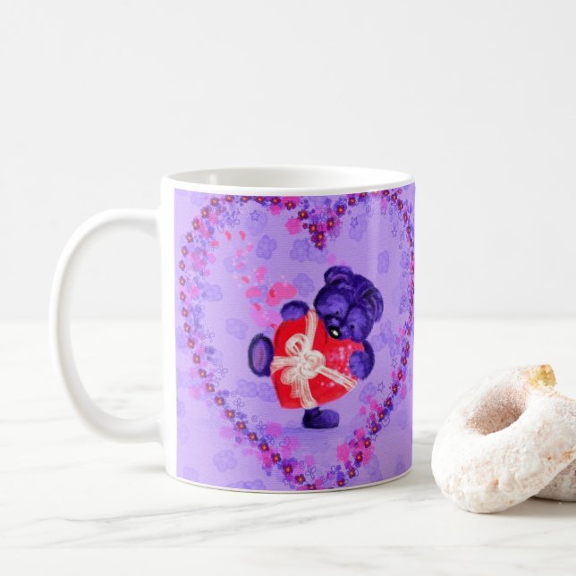 Caneca De Café Urso Bebê com Mug de Presente Cardíaco (Com Donut)