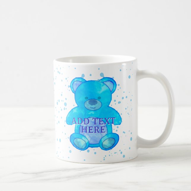Caneca De Café Urso Bebê Escuro em Texto Personalizado Azul (Direita)