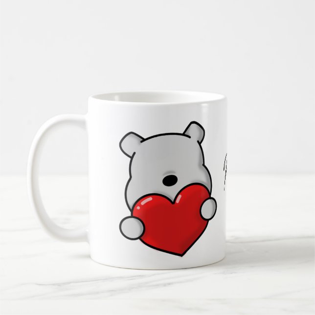 Caneca De Café Urso bonito com coração vermelho (Esquerda)