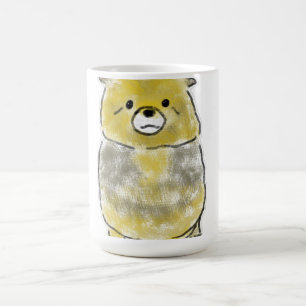 Caneca De Café Urso Cachorro Amarelo Desenhado à Mão Corpo Cinza