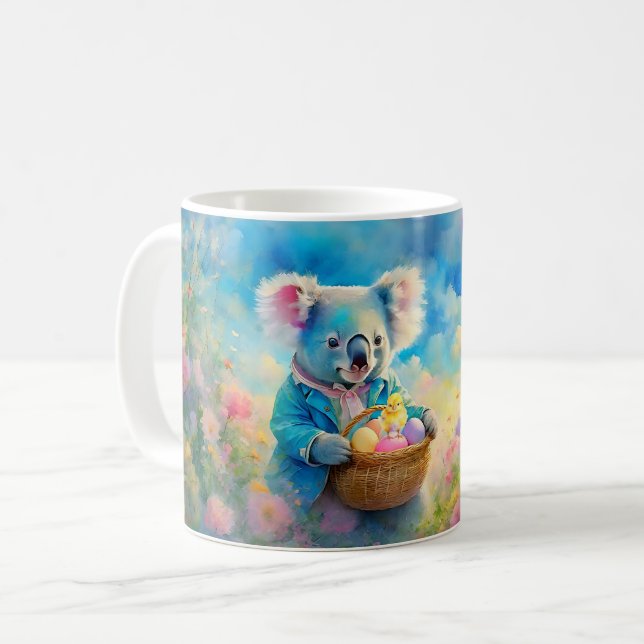 Caneca De Café Urso coala segurando uma cesta de ovos de Páscoa (Frente Esquerda)