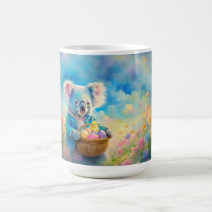 Caneca De Café Urso coala segurando uma cesta de ovos de Páscoa