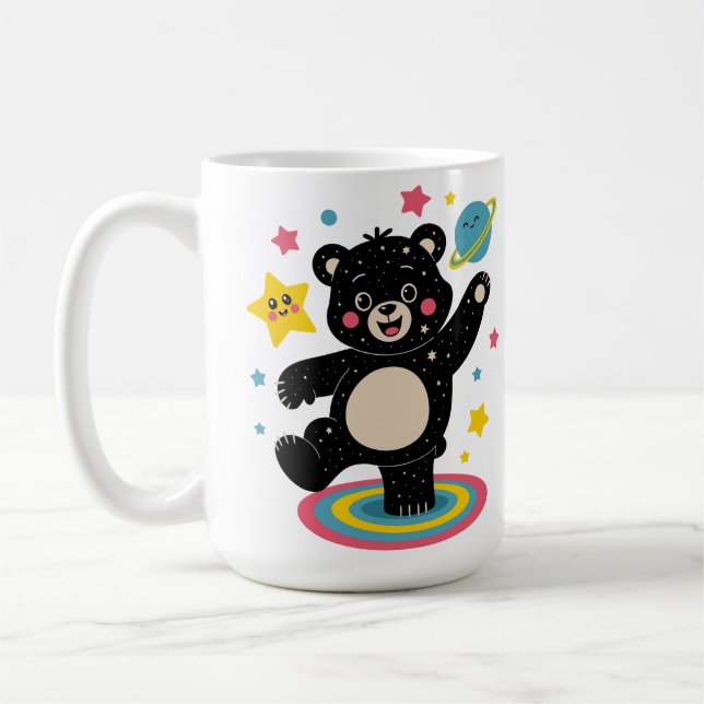 Caneca De Café Urso Cósmico com Estrelas e Planetas - Espaço Cóni (Esquerda)