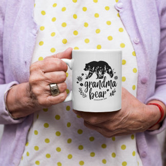 Caneca De Café Urso da Vovó Floral Bonito | Presente para a avó