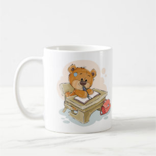 Caneca De Café Urso de Cartoon Bonito Escrevendo Livro