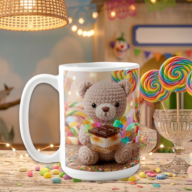 Caneca De Café Urso de Crochê Personalizado com S'more (Criador carregado)