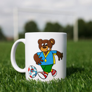 Caneca De Café Urso de Futebol Jogando Futebol com Roupa Esportiv