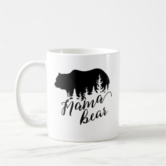 Caneca De Café Urso de Mama Negra Rústico e Árvores Evergreen