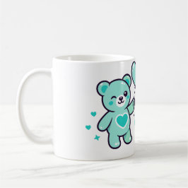Caneca De Café Urso de pelúcia azul fofo com coração de amor