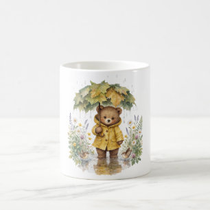 Caneca De Café Urso de pelúcia chuvoso Guarda-chuva de outono Art