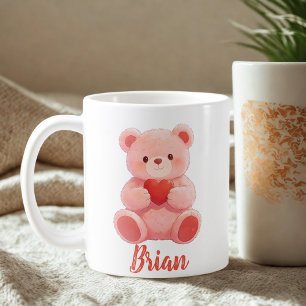 Caneca De Café Urso de Pelúcia com Nome Personalizado