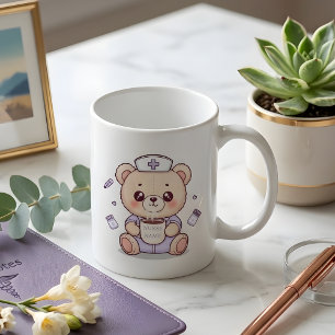 Caneca De Café Urso de pelúcia enfermeiro fofo que ama café