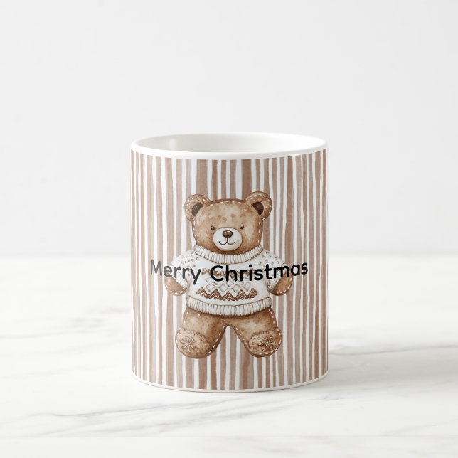 Caneca De Café Urso de Pelúcia Marrom Creme Listras de Natal (Centro)