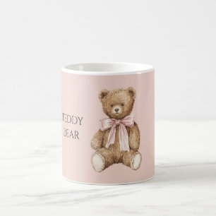 Caneca De Café Urso de Pelúcia Marrom Laço Rosa