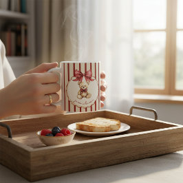 Caneca De Café Urso de pelúcia vintage com laço vermelho Nome aqu