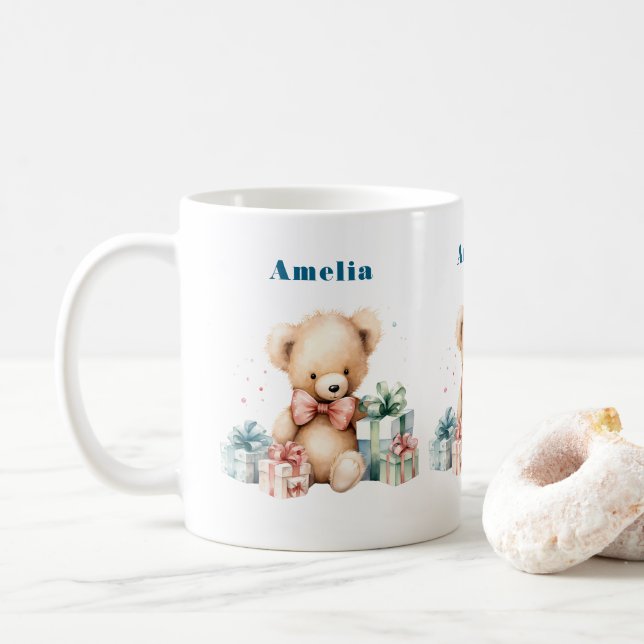 Caneca De Café Urso de Teddy Bonito com Presentes de Natal (Com Donut)