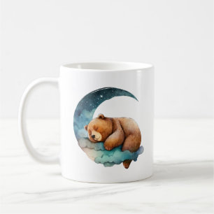 Caneca De Café Urso de Teddy Bonito Dormindo na Lua Crescente