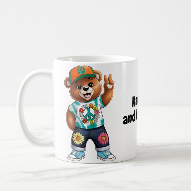 Caneca De Café Urso de Teddy com roupa pacífica ocasional 1 (Esquerda)