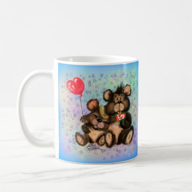 Caneca De Café Urso do casal com Presente de Mug de Balão do Cora (Esquerda)