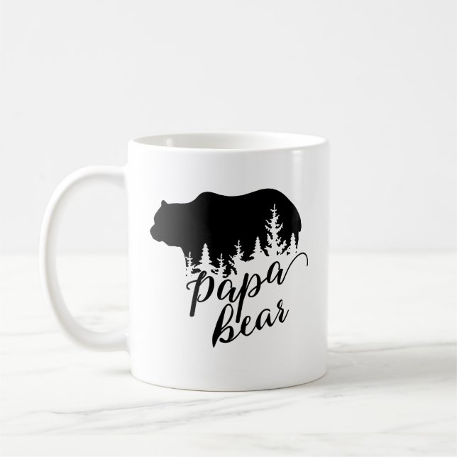Caneca De Café Urso do Papa Negro Russo e Árvores Evergreen (Esquerda)