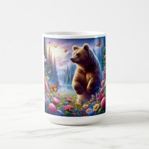 Caneca De Café Urso e borboletas bonitos e coloridos