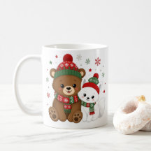Caneca de Café Urso e Raposa de Inverno Fofa