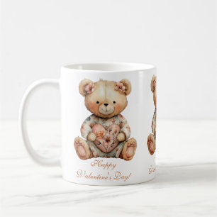 Caneca De Café Urso Floral Vintage Com Coração Dia dos Namorados