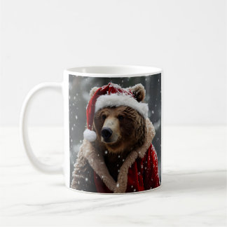 Caneca De Café Urso grizzle vestido com uma roupa de Papai Noel