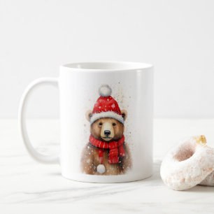 Caneca De Café Urso Inverno com Chapéu Vermelho Cozy