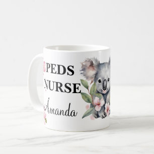 Caneca De Café Urso Koala Floral Aquarela Enfermeira Personalizad