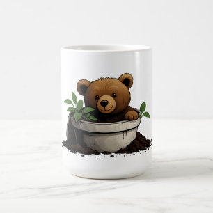Caneca De Café Urso na Ilustração de Plantas Potentes