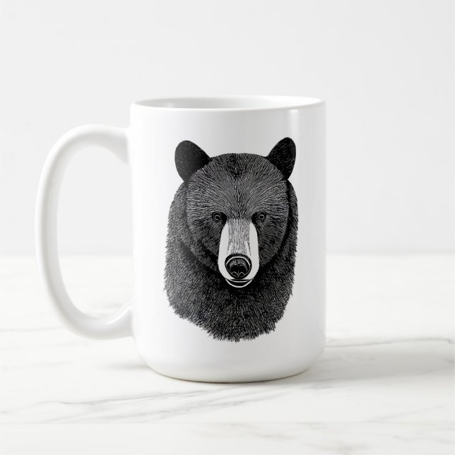 Caneca De Café Urso Negro Rosto Original Desenho de Arte Animal (Esquerda)