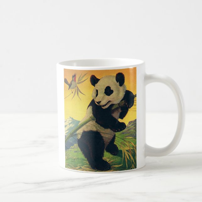 Caneca De Café Urso Panda Fofo Vintage Comendo Bambu, Animal Selv (Direita)