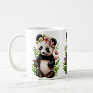 Caneca De Café Urso Panda Transparente Com Flores