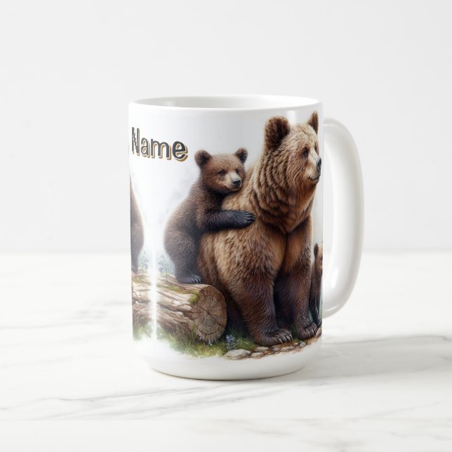 Caneca De Café Urso Pardo com Dois Filhotes (Frente Esquerda)