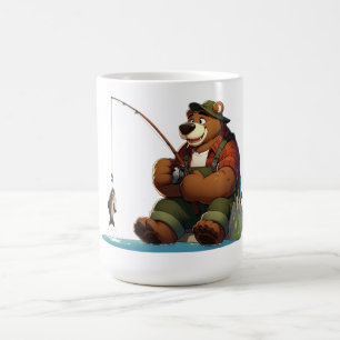 Caneca De Café Urso pescador fofo ao ar livre